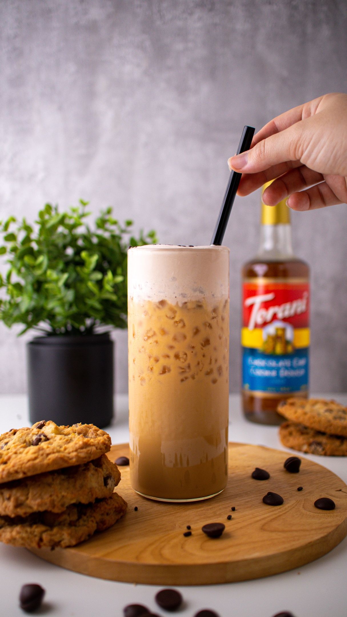 Iced Chocolate Chip Cookie Dough Latte with Chocolate Cold Foam